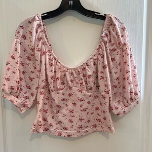 Room mates first Floral Print Short Puff Sleeve cropped coquette blouse medium